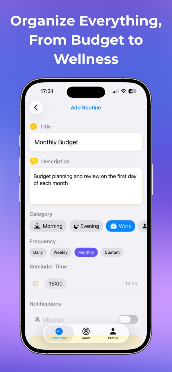 Routine Tasks screen 3